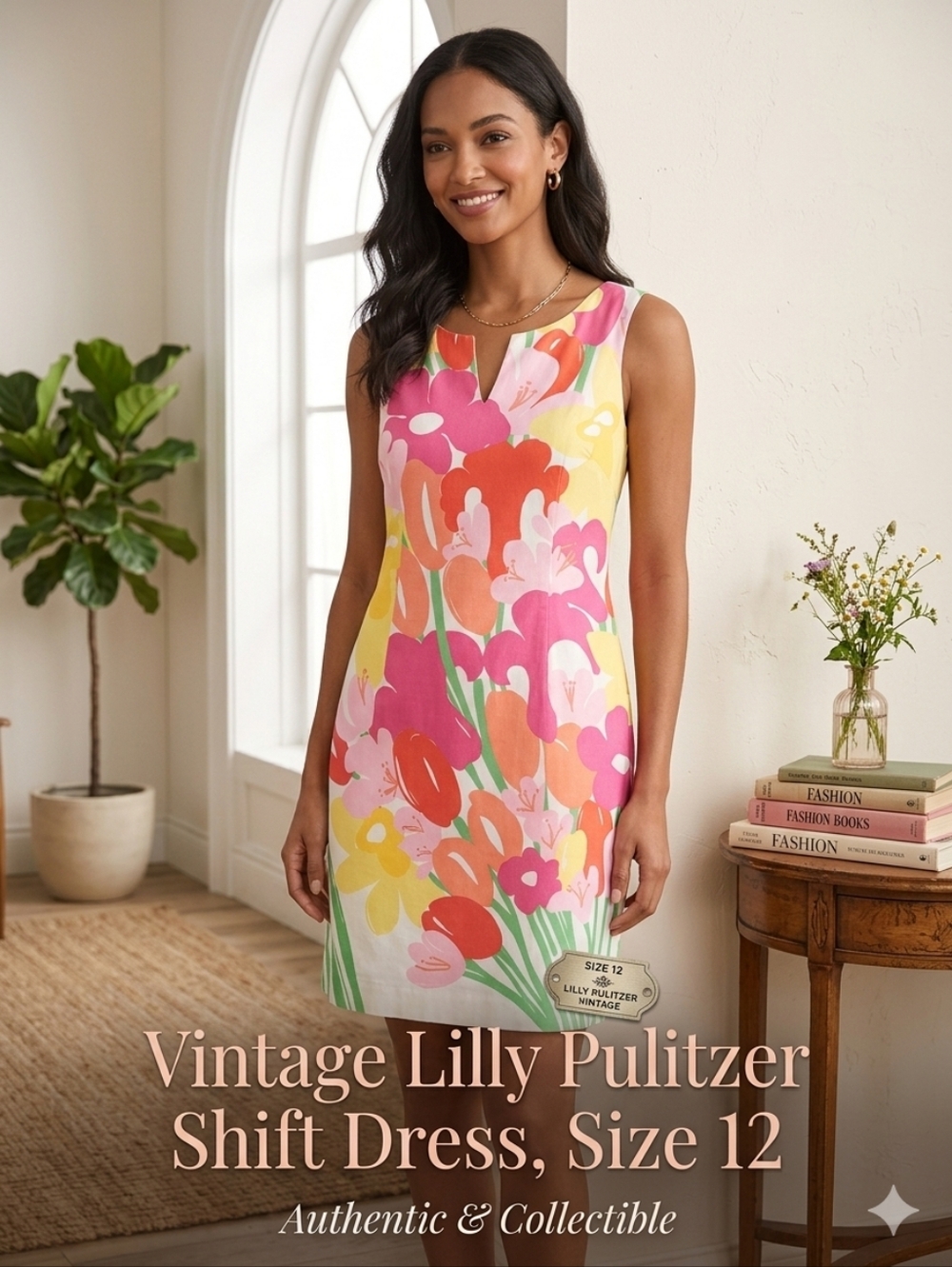 Lilly Pulitzer V-Neck Floral Dress in Pink, Yellow & Green